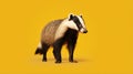 A badger standing in front of a vibrant yellow backdrop