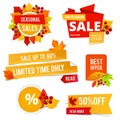 Badges of autumn sales. Various stickers or labels of autumn sales Royalty Free Stock Photo