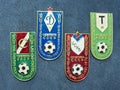 Badges with the inscription `The champion of the USSR and the year of victory` - Spartak, CSKA, Dynamo and Torpedo Royalty Free Stock Photo