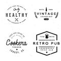 Badges in vintage style on pub and food theme.