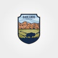 Badlands national park emblem patch vintage vector illustration design, travel logo collection design Royalty Free Stock Photo