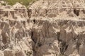 Detail of sharp canyons in geological deposits, Badlands, SD, USA Royalty Free Stock Photo