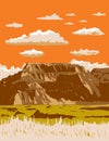 Badlands National Park in Southwest South Dakota USA WPA Poster Art