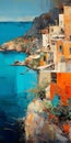 Romantic Seascape: Stunning Amalfi Coast Oil Painting With Dynamic Composition Royalty Free Stock Photo
