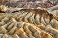 Badlands view from Zabriskie Point in Death Valley National Park at Sunset