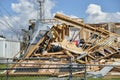 Badly damaged mobile home after hurricane Ian in Florida residential area. Consequences of natural disaster