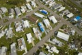 Badly damaged mobile homes after hurricane Ian in Florida residential area. Consequences of natural disaster