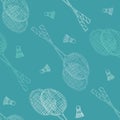 Badminton accessories: racket and shuttlecock, vector seamless pattern