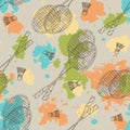 Badminton accessories: racket and shuttlecock, vector seamless pattern