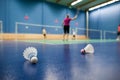 Badminton - badminton courts with players competing Royalty Free Stock Photo