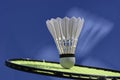 Badminton ball hits the racket