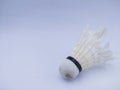 Badminton ball or shuttlecock isolated on a white background used, broken and dirty feathers Royalty Free Stock Photo