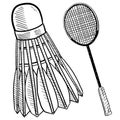 Badminton birdie and racquet drawing