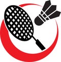 Badminton championship logo with racquet and shuttlecock concept for sports apps and websites Royalty Free Stock Photo