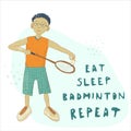 Badminton inspiration phrase hand lettering with character