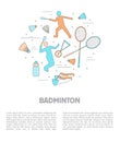 Badminton leaflet set of line icons in vector.