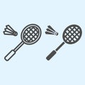 Badminton line and solid icon. Racket and shuttlecock. Sport vector design concept, outline style pictogram on white Royalty Free Stock Photo