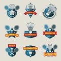 Badminton logo. Sport tennis or badminton championship identity recent vector tournament competition badges templates