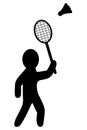 Badminton. The player hits the shuttlecock with a racket. Silhouette