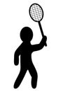Badminton. The player holds a racket in his hands, preparing to hit the shuttlecock. Silhouette
