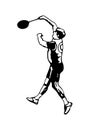 Badminton player. Jump stick smash. Poster template. Vector illustration