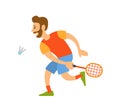 Badminton Player with Racket Hitting Shuttlecock Royalty Free Stock Photo