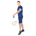 Badminton player with racket and shuttlecock, vector isolated illustration