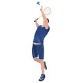 Badminton player with racket and shuttlecock, vector isolated illustration
