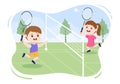 Badminton Player with Shuttle on Court in Flat Style Cartoon Illustration. Happy Playing Sport Game and Leisure Design Royalty Free Stock Photo