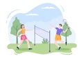 Badminton Player with Shuttle on Court in Flat Style Cartoon Illustration. Happy Playing Sport Game and Leisure Design Royalty Free Stock Photo