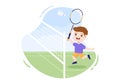 Badminton Player with Shuttle on Court in Flat Style Cartoon Illustration. Happy Playing Sport Game and Leisure Design Royalty Free Stock Photo