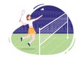 Badminton Player with Shuttle on Court in Flat Style Cartoon Illustration. Happy Playing Sport Game and Leisure Design Royalty Free Stock Photo