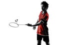 Badminton player young man silhouette Royalty Free Stock Photo