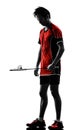 Badminton player young man silhouette Royalty Free Stock Photo