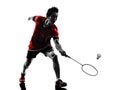 Badminton player young man silhouette Royalty Free Stock Photo