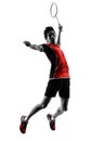 Badminton player young man silhouette Royalty Free Stock Photo