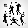 Badminton Players Silhouettes Set