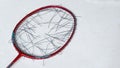 Badminton racket broken string on a white background Royalty Free Stock Photo