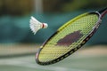 Badminton Racket with Shuttlecock in Motion Royalty Free Stock Photo