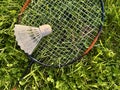 Badminton racket with shuttlecock on white background Royalty Free Stock Photo