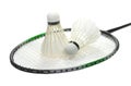 Badminton racket and shuttlecocks isolated