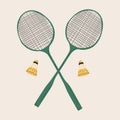 Badminton racket and shuttlecocks on white background. Equipments for badminton game sport. Royalty Free Stock Photo