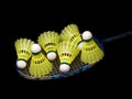 Badminton racket wit yellow shuttlecock isolat Royalty Free Stock Photo