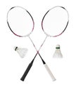 Badminton rackets and feather shuttlecocks