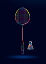 Badminton racquet with shuttlecock, abstract, colorful drawing Royalty Free Stock Photo