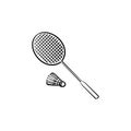 Badminton racquet and shuttlecock hand drawn icon. Royalty Free Stock Photo