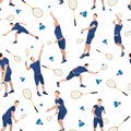 Badminton seamless pattern with badminton player, vector illustration
