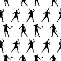 Badminton. Seamless pattern of silhouettes of playing men. Vector illustration