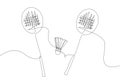 Badminton set with racket and shuttlecock one line art. Continuous line drawing badminton, sport, fitness, feather Royalty Free Stock Photo