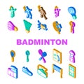 badminton shuttlecock competition icons set vector Royalty Free Stock Photo